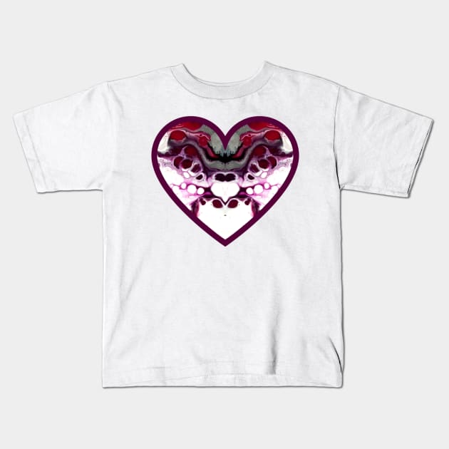 Purple/Pink/Red Paint Pour Heart Kids T-Shirt by Designs_by_KC